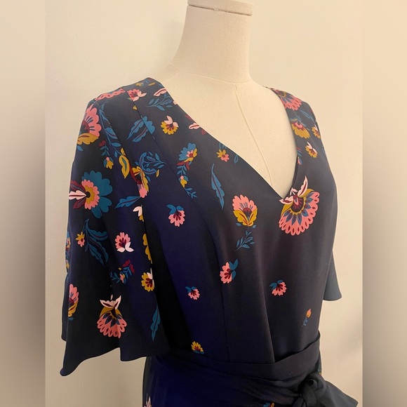 BODEN Emilie V Neck Midi Dress Navy Blue Flourish Pink Floral Size US 8R UK12R - Picture 7 of 16